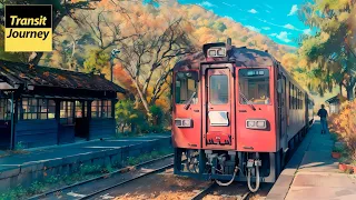 Ностальгический железнодорожный вокзал Японии и красивые осенние листья