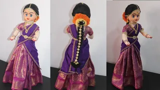 Traditional doll makeup | half saree doll making | barbie doll makeup | How to decorate barbie doll