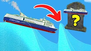 Testing Which Ship BEST SURVIVES 2 REVERSE TSUNAMIS! Floating Sandbox