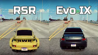 NFS Heat: Porsche 911 Carrera RSR vs Mitsubishi Lancer Evolution IX - Drag Race