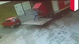 Shocking CCTV footage: Polish man CRUSHED by refrigerator while unloading truck