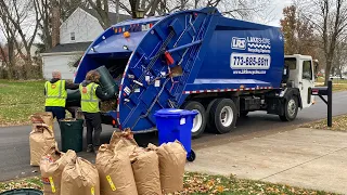 LRS CCC McNeilus Rear Loader Garbage Truck Collecting Big Yard Waste Setouts