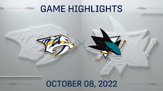 NHL Highlights | Predators vs. Sharks - October 8, 2022