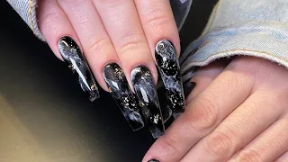 How To - Smokey/Marble on Sculpted Acrylic Nails