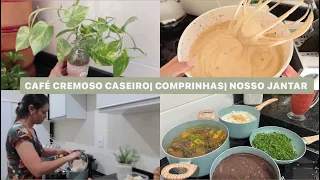 Café cremoso|mudinhas| comprinhas na Shopee| lavei o banheiro|preparando comigo o jantar|LAÍS VELOSO