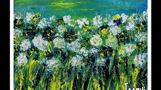 (Acrylic Abstract Flowers Finger Painting) Painting A Day #18/Daily Art/ For Beginners