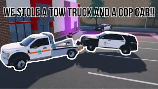 We Stole A TOW TRUCK AND A COP CAR!!!! - ER:LC Roblox