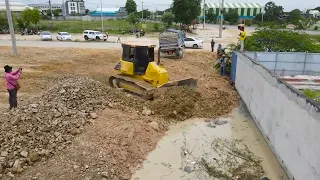 Incredible Technique Pushing Yellow Stone Delete Pit Process By Super Huge Bulldozer & Dump Truck 5T