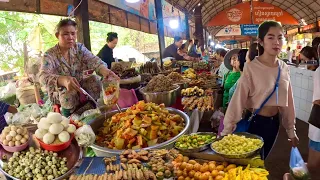 Cambodian street food - walking  Countryside local market Delicious plenty of Khmer food & fruits