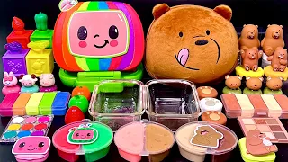 [ASMR] Mixing "CocoMelon vs WeBareBears" MakeUp Eyeshadow,Glitter Into Clear Slime (314) satisfying