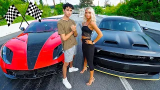 HOT GIRL RACED ME! (Ferrari 812 Superfast vs Hellcat Redeye)