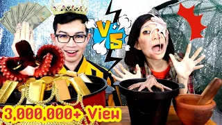 Challenge the poor vs the rich catch fresh octopus #Mukbang​ RICH vs POOR FOOD Raw Octopus:Kunti