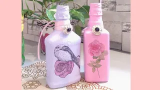 Bottle decoration with Napkin/ Easy bottle art/decoupage art/ bottle painting