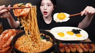 SUB)Super Spicy Ramyeon With Butter & Egg Rice, Tteokgalbi Home Meal Mukbang ASMR
