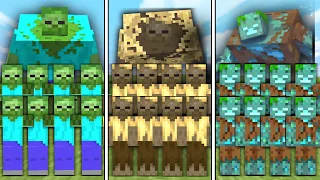 ZOMBIE ARMY vs HUSK ARMY vs DROWNED ARMY in Minecraft Mob Battle