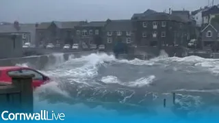 Storm Kathleen waves swamp unwisely parked car in dramatic scenes