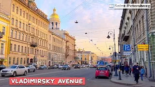 Walk along Vladimirsky Avenue in St. Petersburg Russia