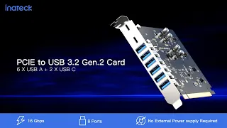 Inateck 8-Port Power Supply USB 3.2 Gen 2 PCIe Card with Total 20 Gbps Bandwidth, KU8212