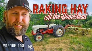 Raking Hay With Vintage 50's Ford Tractor and New Holland Rolla-Bar Rake!