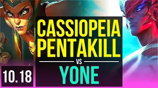 CASSIOPEIA vs YONE (MID) | Pentakill, 2.3M mastery points, 9 solo kills | TR Challenger | v10.18