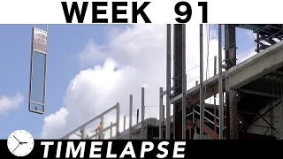1-week construction time-lapse w/33 closeups: Ⓗ Week 91: Glass, concrete pump, cranes, welders, more
