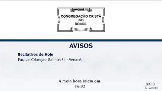 Culto Online CCB 13/12 2020 - 10:00 (Reunião de Jovens)