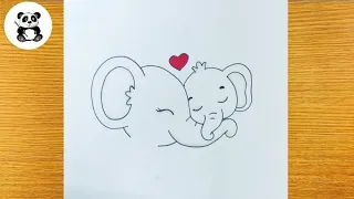 Cute mother and baby elephant drawing@TaposhiartsAcademy