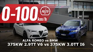 2022 BMW X3 M Competition vs Alfa Romeo Stelvio Quadrifoglio: 0-100km/h & engine sound