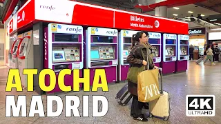 Madrid ATOCHA Train Station Relaxing Walking Tour | Metro, Renfe [4K 60FPS] Spain Railway 🇪🇸