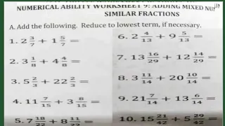 Numerical Ability: Adding Mixed Numbers, Similar Fractions [Addition of Fractions]