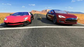 Tesla Model S P100D vs Lamborghini Aventador SV at Monument Valley