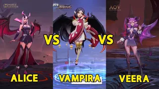 MLBB VS AOV VS ONMYOJI ARENA - ALICE  VS VEERA VS VAMPIRA - BAT HERO SKILL EFFECT COMPARISON