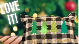 DIY no-sew Christmas pillow with placemats from Dollar Tree #diy #dollartree #dollartree #cricut