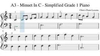 Simplified: Minuet In C By Reinagle (A3) - Pre Grade 1 Piano Sheet Music