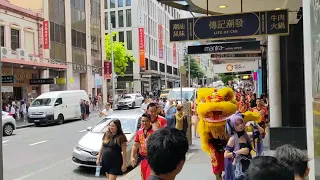 Lion Dance in street in Sydney Chinatown 2023