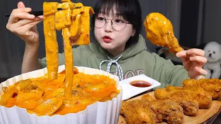 Mala Rosé Tteokbokki & Crispy Fried Chicken🧡🍗Mukbang ASMR