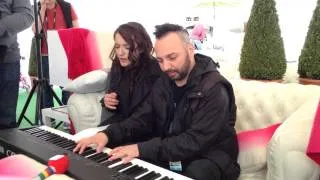 Azerbaijan's Dilara and Romania's Ovi at Eurovision Press Centre singing Adele