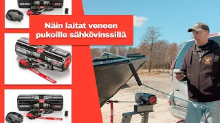 Veneen lasku venepukille kuivalla maalla