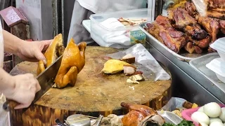 Hong Kong Street Food. The Quick Lunch Boxes of Chopped Chickens and Pork. Seen Around Wan Chai