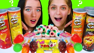 ASMR REAL CHIPS VS UNKNOWN FOOD CHALLENGE (TIK TOK JELLY, EYEBALLS, GUMMY CANDY)