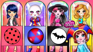 Marinette, Draculaura, Pomni, Miss Delight, Elsa Clothes Switch up | SurprisingDolls Paper DIY