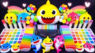 "Baby Shark" Slime. Mixing Makeup into clear slime! 🌈ASMR🌈 #satisfying #슬라임 (237)