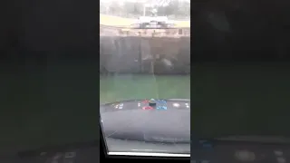 The American nuclear submarine and many other ships passing through the Panama Canal