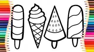 Cute Ice Cream Drawing And Coloring For Kids And Toddlers