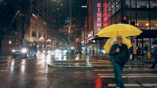 Seattle Walk in Rain at Night in Downtown