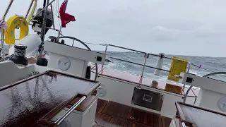 Delivery trip of a new Bavaria C57 from UK to Spain. Big seas across Biscay. Orca attack.