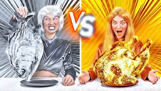 DESAFIO: OURO VS. PRATA! Comer Tudo Com 1 Cor por 24 Horas! Truques do TikTok por 123 GO! CHALLENGE