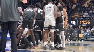 The WVU Coliseum Erupts After a Scrum Over a Loose Ball Between West Virginia and Oklahoma State