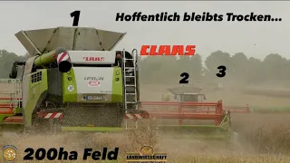 Hoffentlich bleibts Trocken die 720ha Raps ernte beginnt auf dem 200ha Feld mit 3 Claas Lexion 780