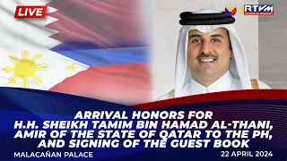 Arrival Honors for His Highness Sheikh Tamim bin Hamad Al-Thani, the Amir of the State of Qatar